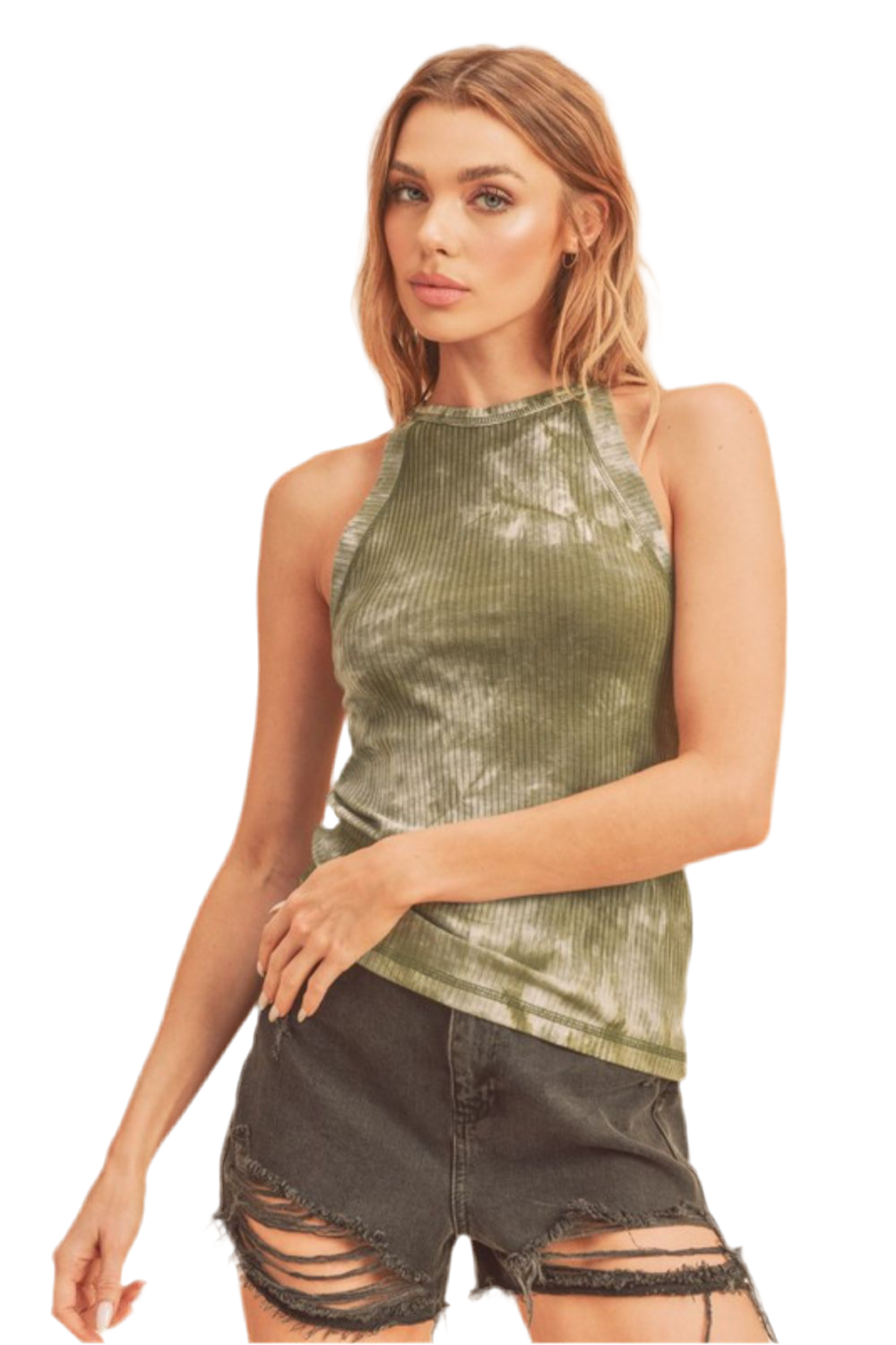 Ribbed Tie-Dye Round Neck Tank